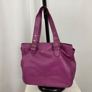 Purple Leather Tote Bag